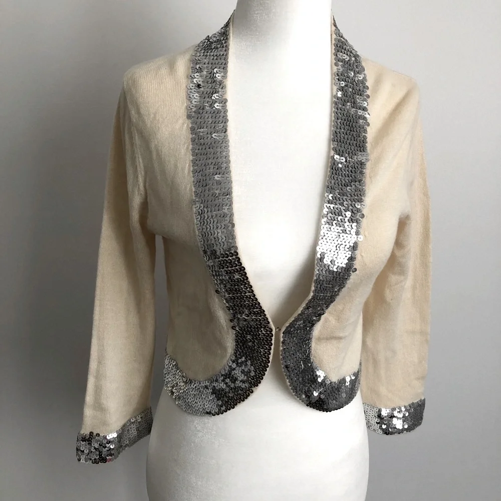 Vintage Silk Wool blend sequin embellished cardigan - Picture 3 of 7